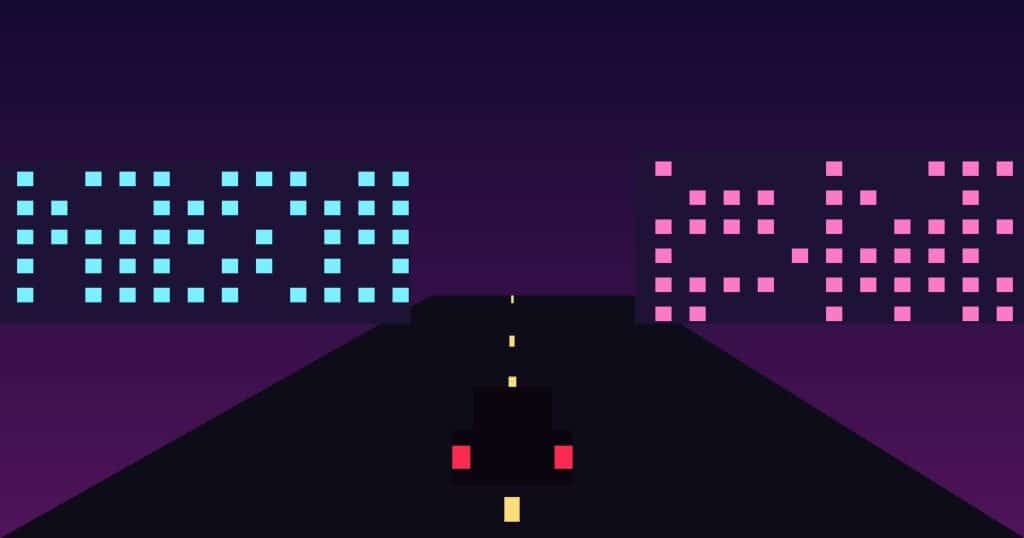 GTA 6 next-gen neon-lit city street at night with ray-traced reflections and a car